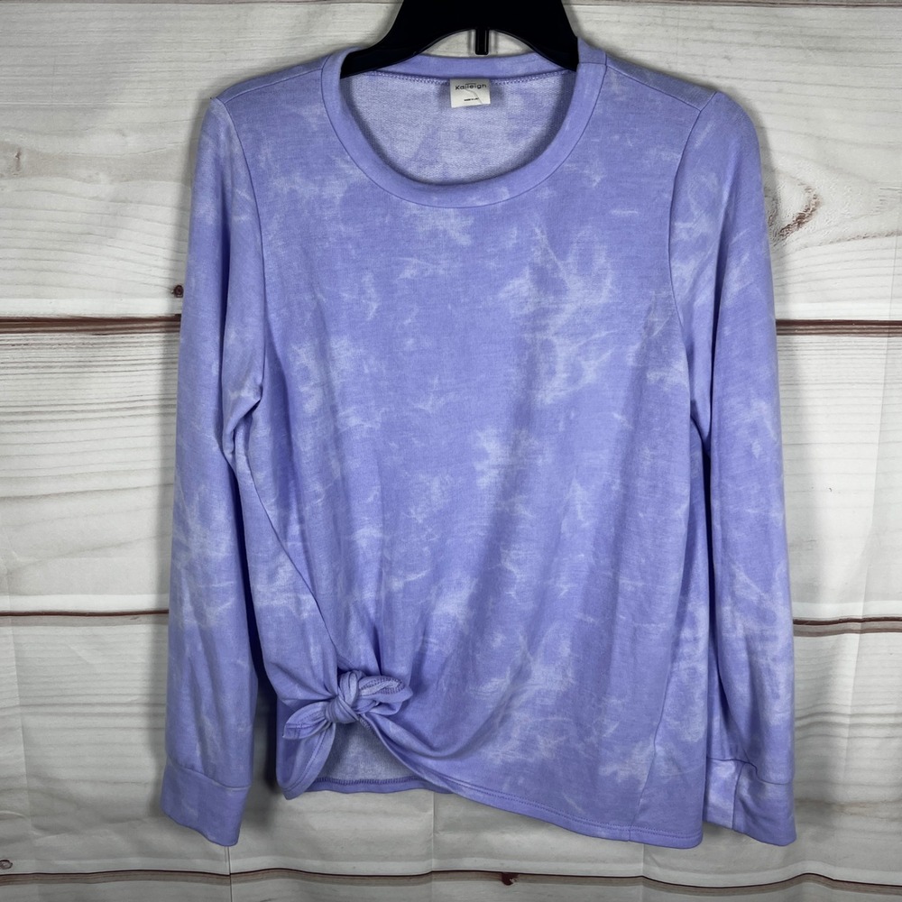 Kaileigh Tie Dye Top Women Small Purple Side Knot Long Sleeve Loungewear Soft